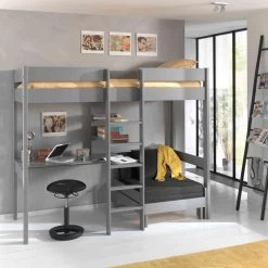 Lit Enfant Mezzanine Avec Fauteuil Convertible En Bois Massif 90x200 Cm - LT2045
