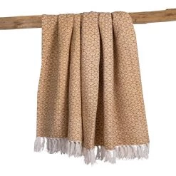 Plaid Coton à Franges Curry 130x150 Cm