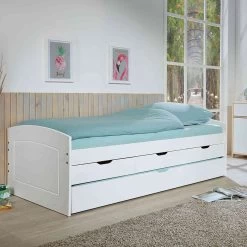 Lit Gigogne Avec Tiroirs En Bois Massif Blanc Laqué - LT12008