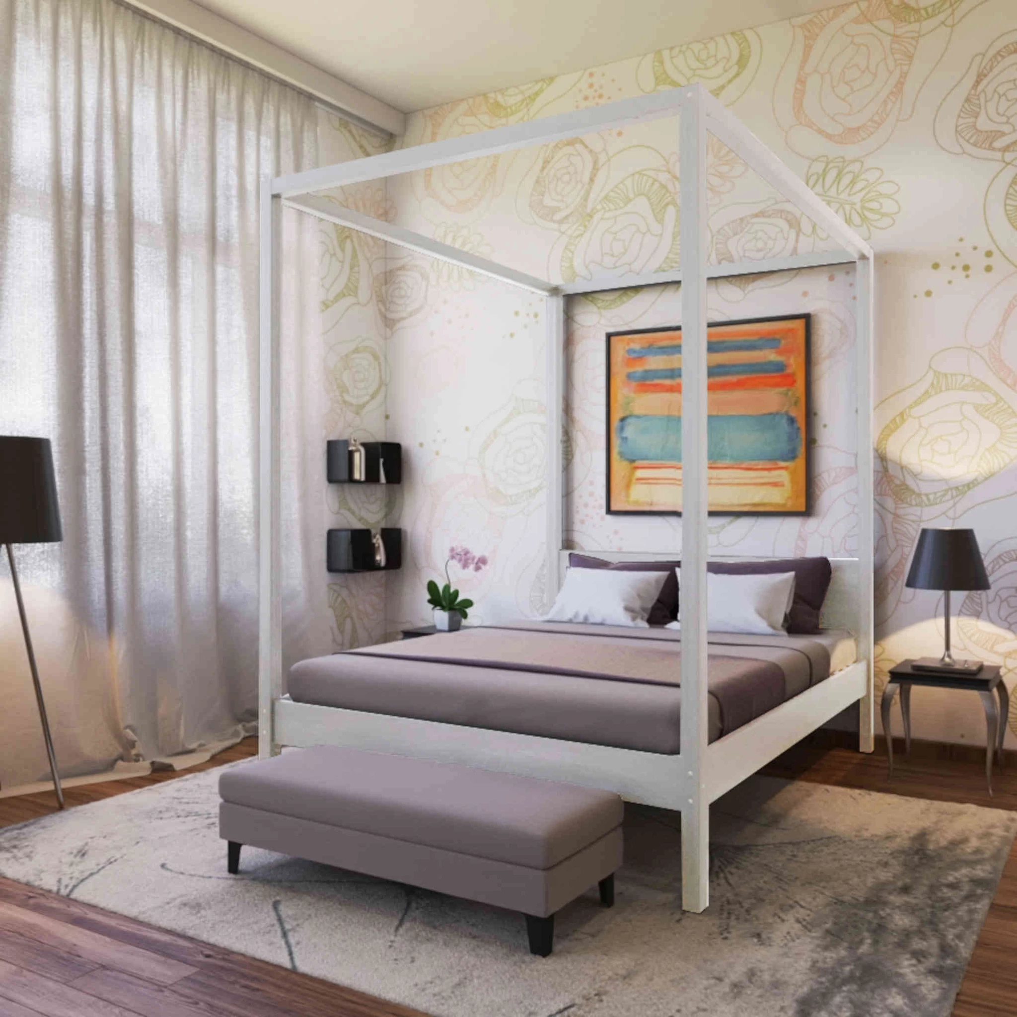 Lit Ă Baldaquin En Bois Blanc - LT14032