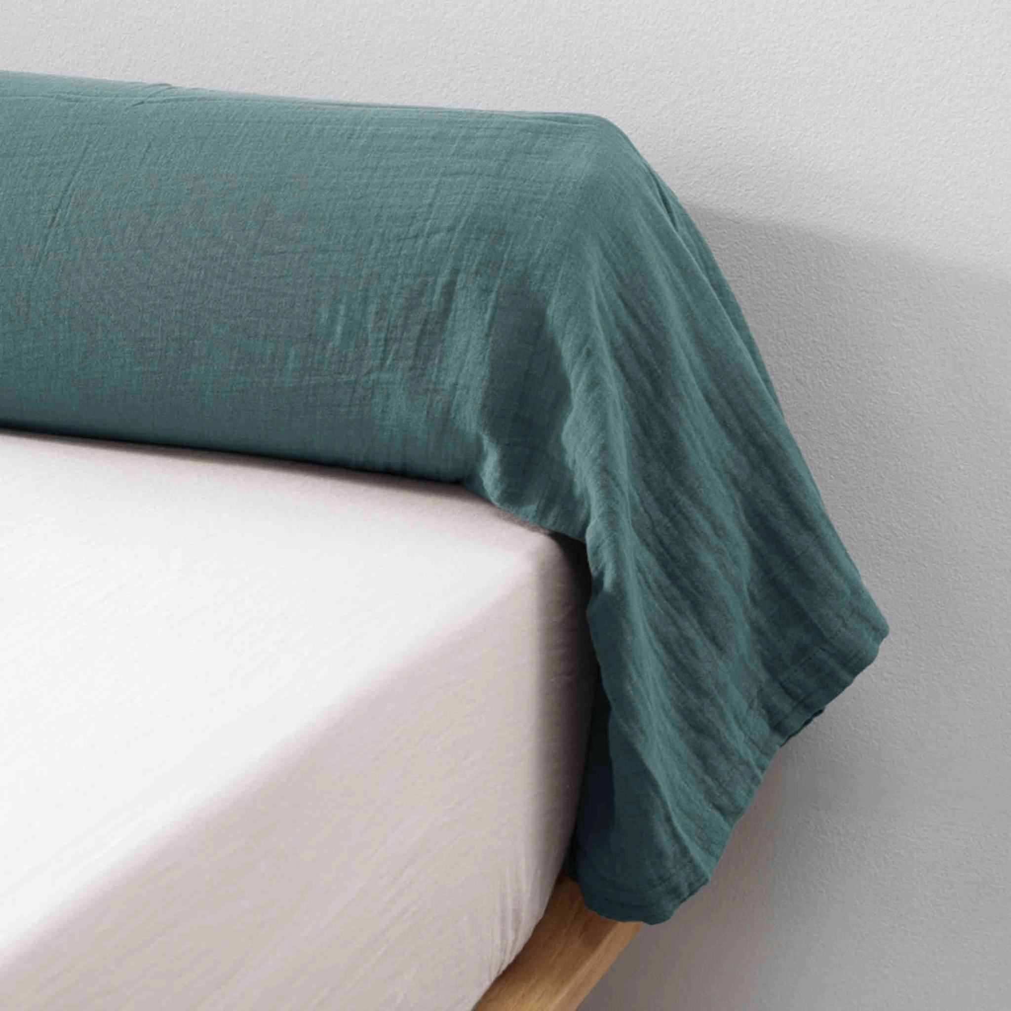 Taie De Traversin Double Gaze De Coton Bleu Canard – Image 2