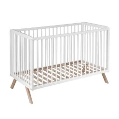 Lit Bébé En Bois Massif Blanc Avec Sommier Réglable En Hauteur 60x120