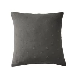 Taie D'oreiller Brodée Double Gaze De Coton Gris Anthracite