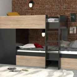 Lit Superposé Avec Armoire Et Tiroirs En Bois 90x190 - LT14042